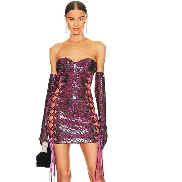 Bronx and Banco Purple Sequin Lace-Up Dress - Picture 3 of 13
